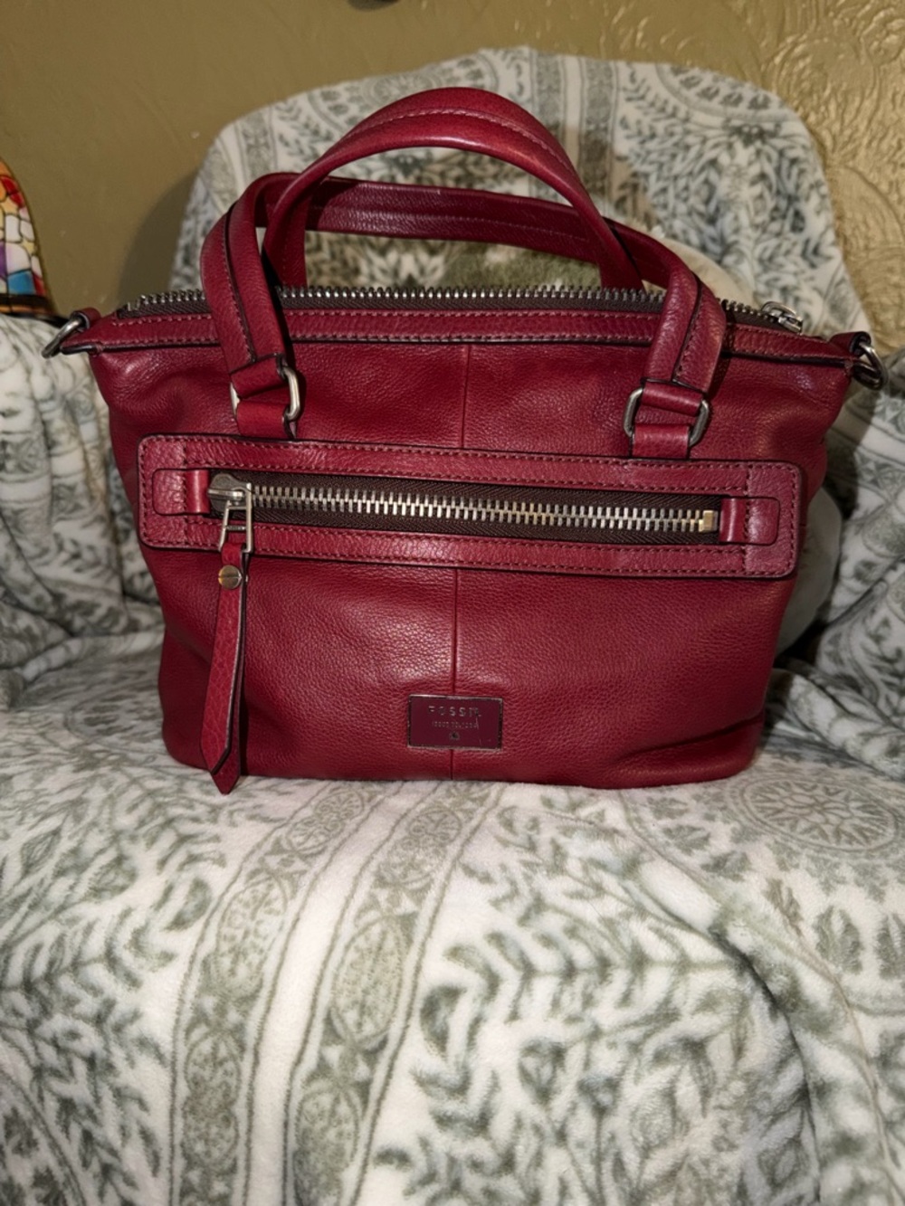 Fossil Dawson Burgundy Leather Satchel